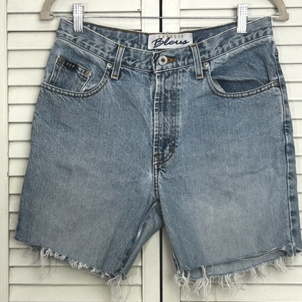 Express Bleus cut‎ off jean shorts size 5/6 L flare cutoff Jean shorts vintage